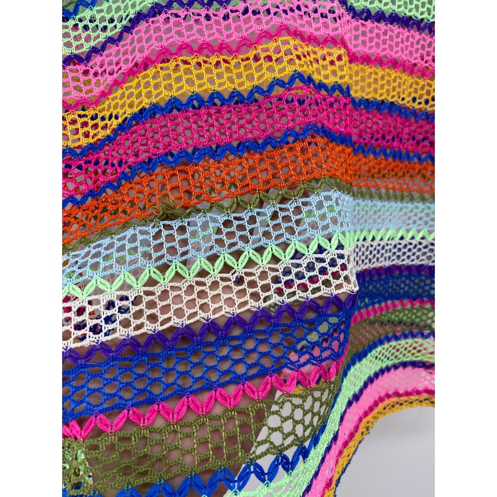 Womens Multicolor Striped Mesh Long Sleeve Top Medium Festival Rave Concert Love - Picture 3 of 5
